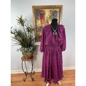 Plaza South Midi Dress Womens Size 6 Magenta Geometric Ruffle Whimsigoth Boho